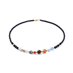 Blue Goldstone Natural & Synthetic Gemstone Beaded Necklaces, with Brass Beads and 304 Stainless Steel Lobster Claw Clasps, Universe Galaxy The Nine Planets Guardian Star Natural Stone, 19.1~19.5 inch(48.7~49.6cm)