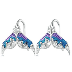 Blue Mermaid Tail Sterling Silver Dangle Earrings, Blue, 15x15mm