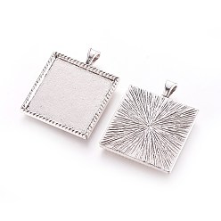 Античное Серебро Сеттинги для кулона ( кабошон ), тибетский стиль, чашки безель с краями, без кадмия и без свинца и без никеля, квадратный, античное серебро, 37x30x3 мм, лоток: 25x25 mm, отверстие : 5x3 мм