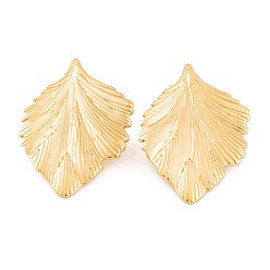 Лист Ионное покрытие (ip) 304 серьги-гвоздики из нержавеющей стали для женщин, золотые, лист, 35x24 мм