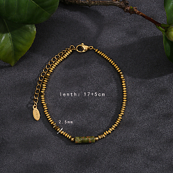 Малахит Браслеты из натуральных малахитовых бусин для женщин и мужчин, с не-магнитных шариков гематита, реальный 18 k позолоченный, конус, 6-3/4 дюйм (17 см)