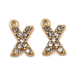 Letter X Ионное покрытие (ip) 304 подвески со стразами из нержавеющей стали, золотые, Письмо X, 9.5x6x2, отверстие : 1 мм
