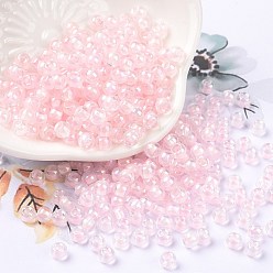 Pink 6/0 Glass Seed Beads, Inside Colours, Round, Transparent Colours Rainbow, Pink, 4x3mm, Hole: 1.2mm, about 6925pcs/pound