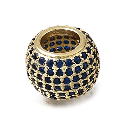 Синий Латунные микро проложить кубического циркония крупных европейских бисер отверстие, рондель, без кадмия и без свинца, стойки покрытие, долговечный, реальный 18 k позолоченный, синие, 12x9 мм, отверстие : 6 мм
