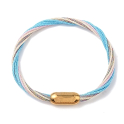 Светло-Голубой 304 Браслеты из нержавеющей стали с полиэстеровым металлическим шнуром для женщин, с внутренней частью из рыбьей нити и магнитной застежкой, ионное покрытие (ip), Небесно-голубой, 7-1/4 дюйм (18.3 см)