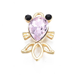 Розовый Талисман из сплава, со стразами, без кадмия и без свинца, золотая рыбка, светло-розовый, 20x11.5x4.5 мм, отверстие : 1.8 мм