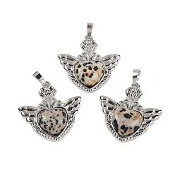 Далматинских Джаспер Природные яшмы далматин подвески, с реечной обшивкой латунными выводами, платина, без кадмия и без свинца, сердце, 33x32.5x6.5 мм, отверстие : 5x8 мм