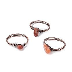 Carnelian Natural Carnelian Chips Finger Ring, Red Copper Brass Wire Wrap Jewelry for Women, Inner Diameter: 18mm