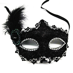 Noir Mascarade de plumes masques, masque de broderie scintillant, pour les accessoires de costumes de fête, noir, 250x200mm