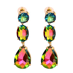 Colorful Sparkling Waterdrop Shaped Colorful Rhinestone Earrings for Women - Fashionable and Unique