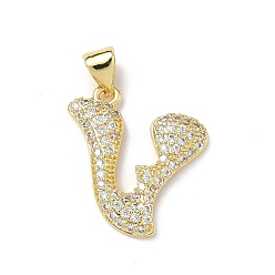 Letter V Латунные микро проложить кубического циркония подвески, стойки покрытие, буквы, без свинца и без кадмия, долговечный, реальный 18 k позолоченный, Буква V, 20x18.5x2.5 мм, отверстие : 3.9x3.3 мм