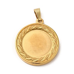 Golden 304 Stainless Steel Pendants Cabochon Settings, Flat Round Charms, Golden, Tray: 15mm, 24.5x21.5x3mm, Hole: 6x3mm