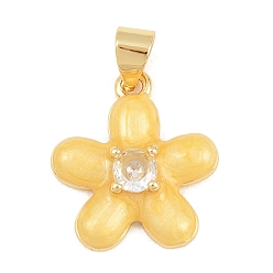 Желтый Латунные микропаве прозрачные подвески с фианитом, с эмалью, , долговечный, стойки покрытие, без свинца и без кадмия, реальный 18 k позолоченный, желтые, 17x15.5x4 мм, отверстие : 4x3.5 мм