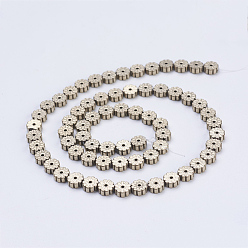 Antique Bronze Plated Electroplate Non-magnetic Synthetic Hematite Beads Strands, Flower, Antique Bronze Plated, 6x2mm, Hole: 1mm, about 66pcs/strand, 15.9 inch(40.5cm)
