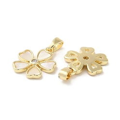 Real 18K Gold Plated Natural White Shell Pendants, Brass Flower Charms, Real 18K Gold Plated, 15x13.5x2mm, Hole: 5x3mm