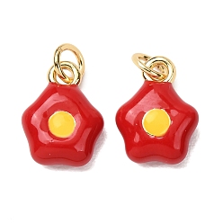 Rouge Foncé Laiton émail pendentifs, charmes de fleurs, sans plomb et sans cadmium, plaqué longue durée, crémaillère plaquage, rouge foncé, 13x10x4mm, Trou: 3mm