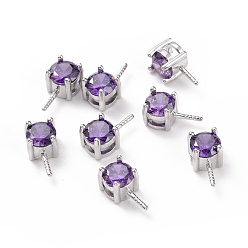Medium Purple Rhodium Plated 925 Sterling Silver Peg Bails, with Cubic Zirconia, Square, Platinum, Medium Purple, 9x4x4.5mm, Hole: 2.5x1.5mm, Pin: 0.6mm