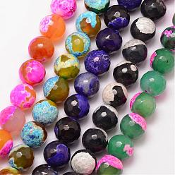 Mixed Color Natural Fire Crackle Agate Bead Strands, Round, Grade A, Faceted, Dyed & Heated, Mixed Color, 12mm, Hole: 1mm, about 32pcs/strand, 15 inch