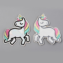Colorful Computerized Embroidery Laser Shining Cloth Iron on/Sew on Patches, Appliques, Costume Accessories, Unicorn, Colorful, 100x85x1.5mm