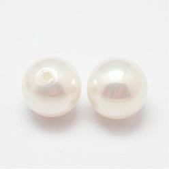 White Shell Pearl Beads,  Grade A, Round, Half Drilled, White, 5mm, Hole: 1mm