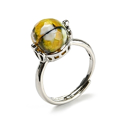 (224) Цвет бронзы Олимп внутри цвета Круглые регулируемые кольца из натурального огненного агата, платиновое латунное кольцо, размер США 7 1/4 (17.5 мм)