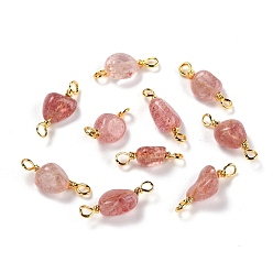 Клубничный Кварц Соединители звеньев естественного кварца клубники, с золотой медной проволокой, без кадмия и без свинца, чип, 13~19x3.5~8 мм, отверстие : 1.5 мм