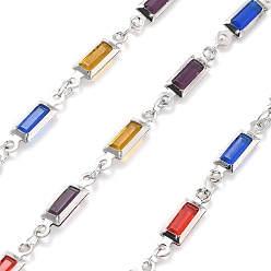 Разноцветный Прямоугольные звенья латунных стеклянных цепей, с катушкой, долговечный, пайки, без свинца и без кадмия, стойки покрытие, реальный 18 k позолоченный, красочный, 14.5x4x2 мм