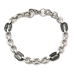 Stainless Steel Color Two Tone 304 Stainless Steel Oval Link Chain Bracelet, Stainless Steel Color, 8-3/8 inch(21.3cm), Wide: 8mm