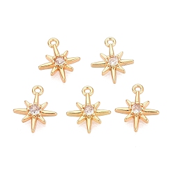 Прозрачный Латунь прелести циркония кубической, звезда, без никеля , реальный 18 k позолоченный, 10.5x8.5x2 мм, отверстие : 0.9~1 мм