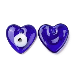 Blue Handmade Evil Eye Lampwork Pendants, Heart, Blue, 25x25x7.5mm, Hole: 2.8mm