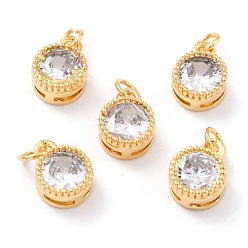 Clear Real 18K Gold Plated Brass Inlaid Cubic Zirconia Charms, with Jump Ring, Long-Lasting Plated, Flat Round, Clear, 9.5x7x4mm, Jump Ring: 4x0.5mm, 2.5mm Inner Diameter