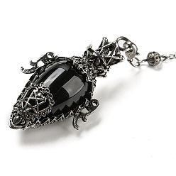 Обсидиан Натуральный обсидиановый маятник с большой подвеской, с реечной обшивкой, фурнитурой из сплава старинного серебра, без свинца и без кадмия, слеза, 298~305 мм