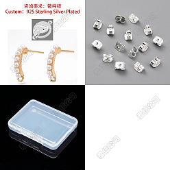 925 Sterling Silver Plated 10Pcs Brass Stud Earring Findings, with Loop & Imitation Pearl, with 10Pcs Brass Friction Ear Nuts, 925 Sterling Silver Plated, 17~18x13~14mm, Hole: 1mm, Pin: 0.8mm