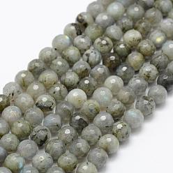 Labradorite Natural Labradorite Beads Strands, Round, Faceted, 8mm, Hole: 1mm, about 49pcs/strand, 15.1 inch(38.5cm)