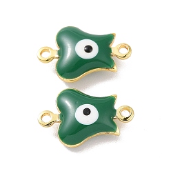 Green Brass Enamel Connector Charms, Real 18K Gold Plated, Evil Eye Pattern, Green, 12.5x8x3.5mm, Hole: 1mm