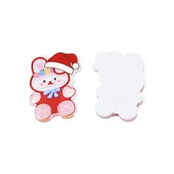 Red Printed Acrylic Cabochons, with Glitter Powder, Christmas Style, Rabbit, Red, 22.5x16x2mm