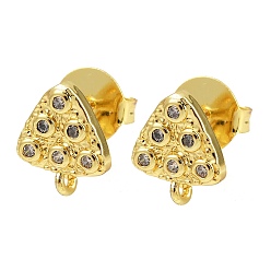 Треугольник Латунные микро-паве прозрачные серьги-гвоздики из циркония, без кадмия и без свинца, стойки покрытие, долговечный, реальный 18 k позолоченный, треугольные, 12x10 мм, отверстие : 1.2 мм, штифты : 1 мм