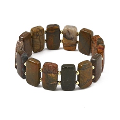 Picasso Jasper Natural Polychrome Jasper Picasso Stone Picasso Jasper Rectangle Tile Beaded Stretch Bracelets, Golden, Inner Diameter: 2.01 inch(5.1cm)