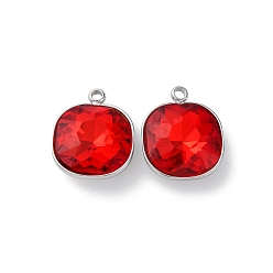 Рубин 304 из нержавеющей стали горный хрусталь подвески, квадратных амулеты, цвет нержавеющей стали, рубин, 16x13x6 мм, отверстие : 1.6 мм
