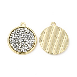 Crystal Rhinestone Pendants, with Light Gold Plated Brass Findings, Flat Round, Cadmium Free & Lead Free, Crystal, 25.5x22.5x2.5mm, Hole: 1.8mm