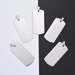 Stainless Steel Color 304 Stainless Steel Big Pendants, Manual Polishing, Blank Stamping Tags, Rectangle, Stainless Steel Color, 52x24x1.8mm