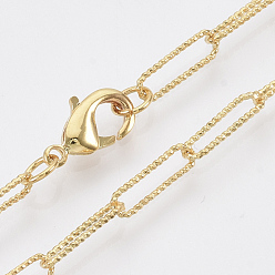 Real 18K Gold Plated Brass Textured Paperclip Chain Necklace Making, with Lobster Claw Clasps, Real 18K Gold Plated, 19.48 inch(49.5cm), Link: 11.5x3.5x0.8mm