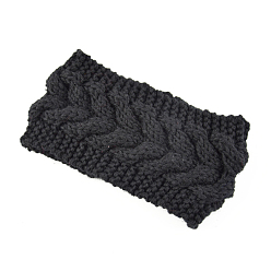 Black Polyacrylonitrile Fiber Yarn Warmer Headbands, Soft Stretch Thick Cable Knit Head Wrap for Women, Black, 210x110mm