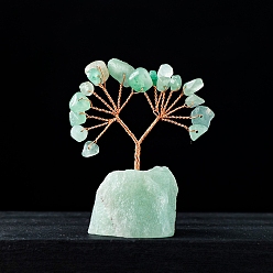 Green Aventurine Natural Green Aventurine Chips Tree Decorations, Gemstone Base with Copper Wire Feng Shui Energy Stone Gift for Home Office Desktop Decoration, 5.5~7.5x3.5~5.5cm