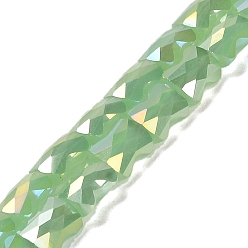 Light Green AB Color Plate Glass Beads Strands, Imitation Jade, Faceted Bamboo Stick, Light Green, 8x6x4mm, Hole: 1mm, about 70~71pcs/strand, 22.05 inch(56cm)