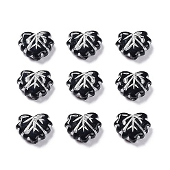 Silver Black Opaque Acrylic Beads, Metal Enlaced, Leaf, Silver, 10~10.5x13x4.5mm, Hole: 1.8mm, about 1180pcs/500g