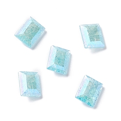 Aquamarine Crackle Moonlight Style K9 Glass Rhinestone Cabochons, Pointed Back, Rectangle, Aquamarine, 10x8x4mm