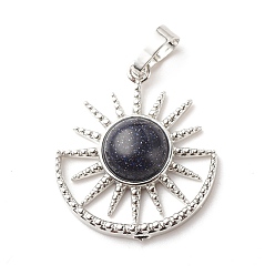 Blue Goldstone Synthetic Blue Goldstone Pendants, with Platinum Tone Brass Findings, Cadmium Free & Lead Free, Sun, 29x25.5x6.5mm, Hole: 4.5x8mm