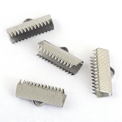Stainless Steel Color 304 Stainless Steel Ribbon Crimp Ends, Stainless Steel Color, 7~8x13mm, Hole: 2.5mm