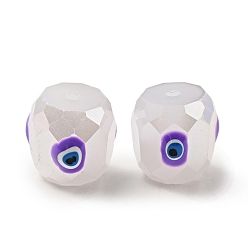 Blue Violet Opaque Glass Beads, with Enamel, Faceted, Drum with Evil Eye Pattern, Blue Violet, 10.5x10.5mm, Hole: 1.6mm